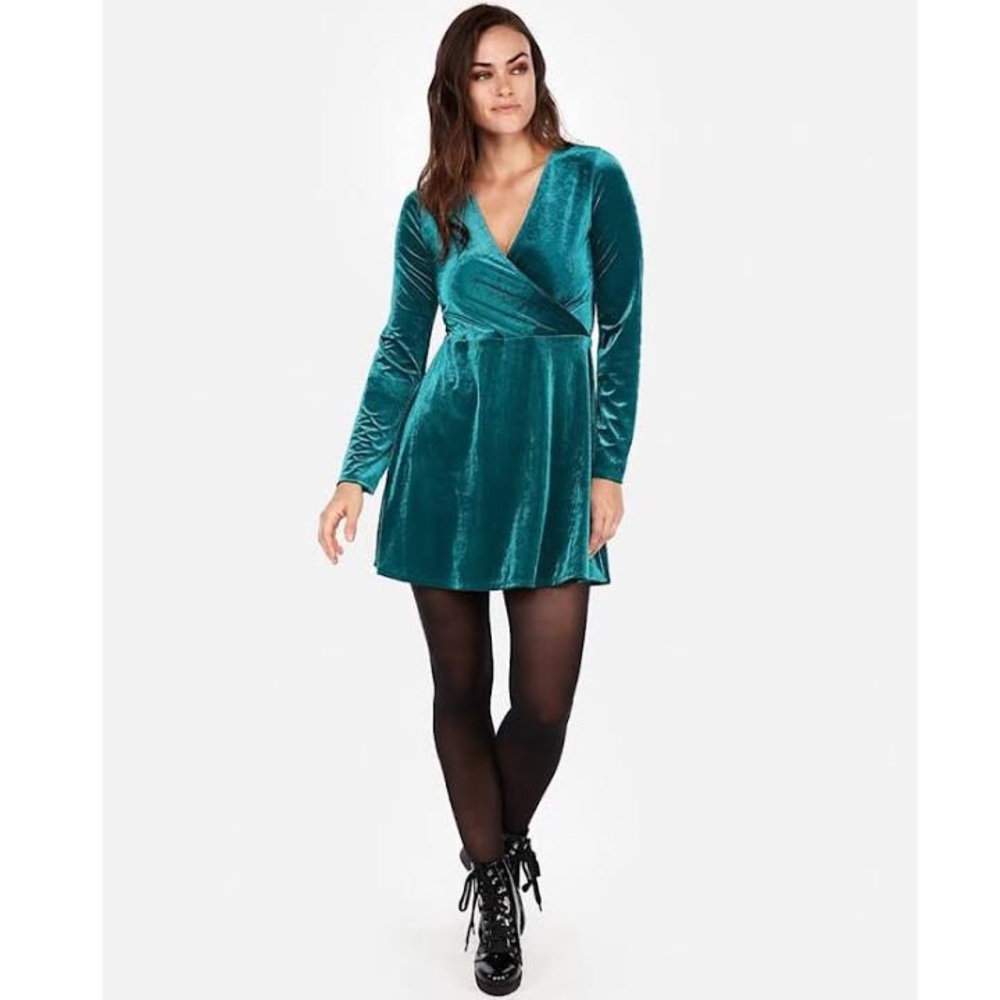 NWOT Express velvet teal mini dress